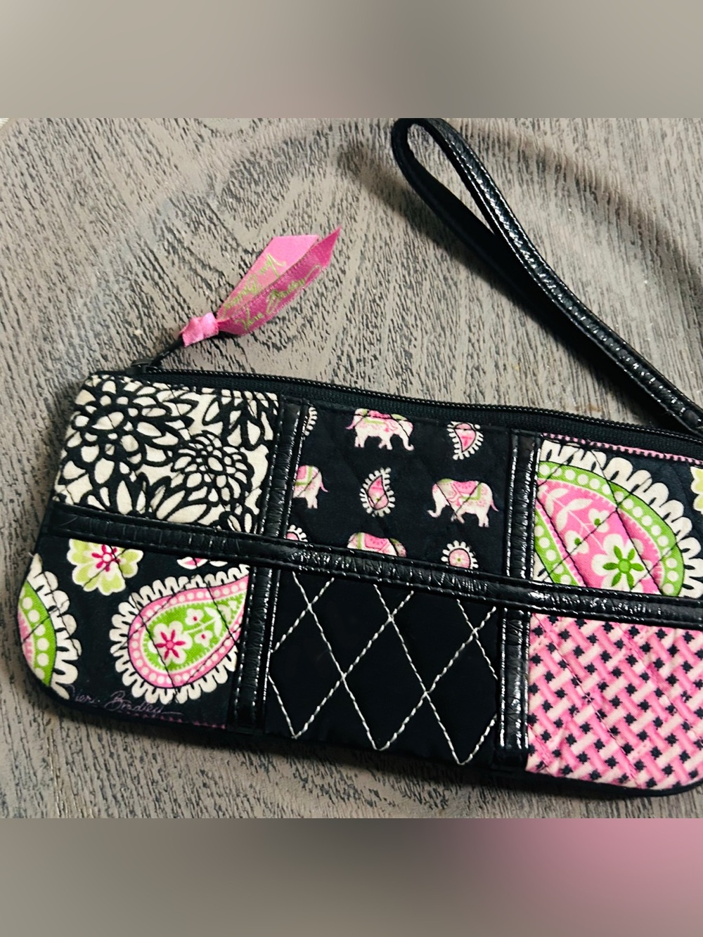 Vera Bradley Pink Elephant Patchwork Wristlet